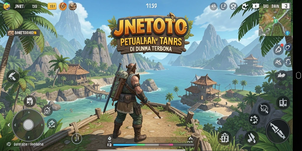 Screenshot gameplay JNETOTO menampilkan petualangan di dunia terbuka.
