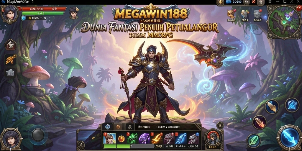 Screenshot tampilan gameplay epik dalam <strong>MEGAWIN188</strong> di dunia fantasi.