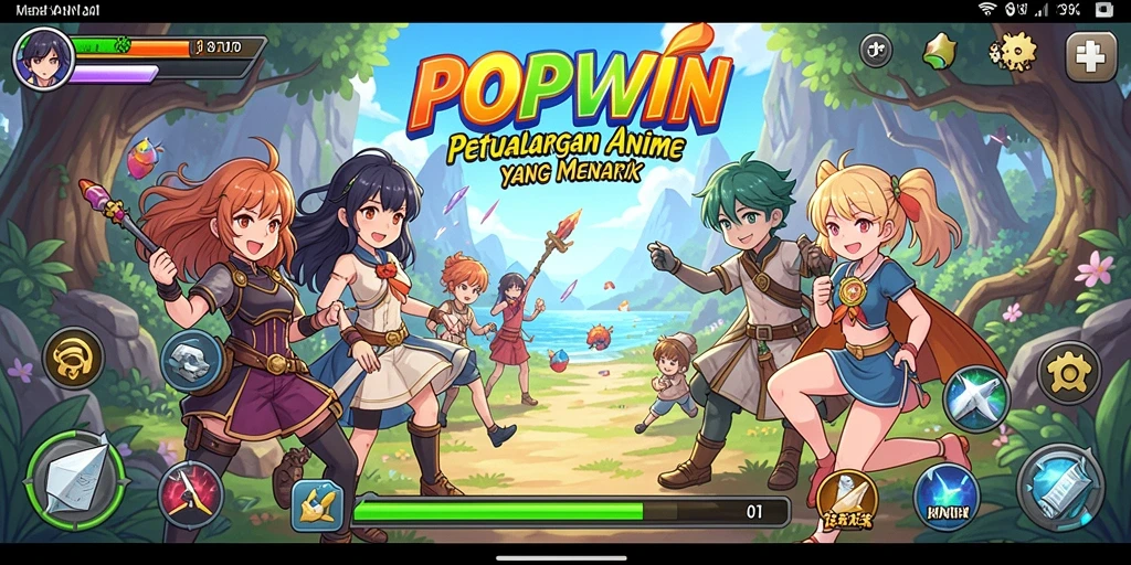 Screenshot menampilkan karakter Anime dan adegan pertempuran yang seru dalam POPWIN.